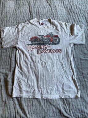 Harley-Davidson White Tee with Red Motorcycle Graphic